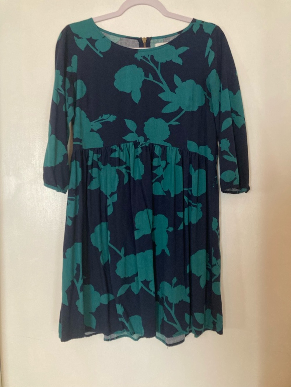 Navy Dress with Green Floral Print